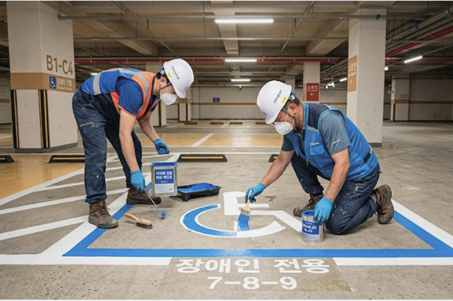주차장 구획 도색 작업